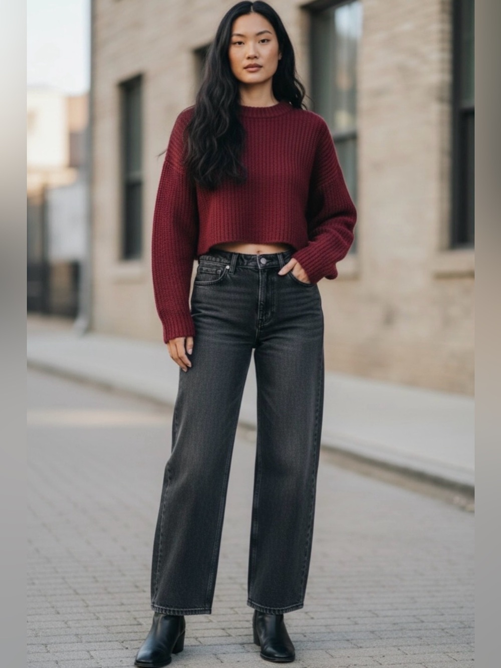 Quince Bella Stretch Relaxed Straight Jeans 27 Charcoal Black High Rise